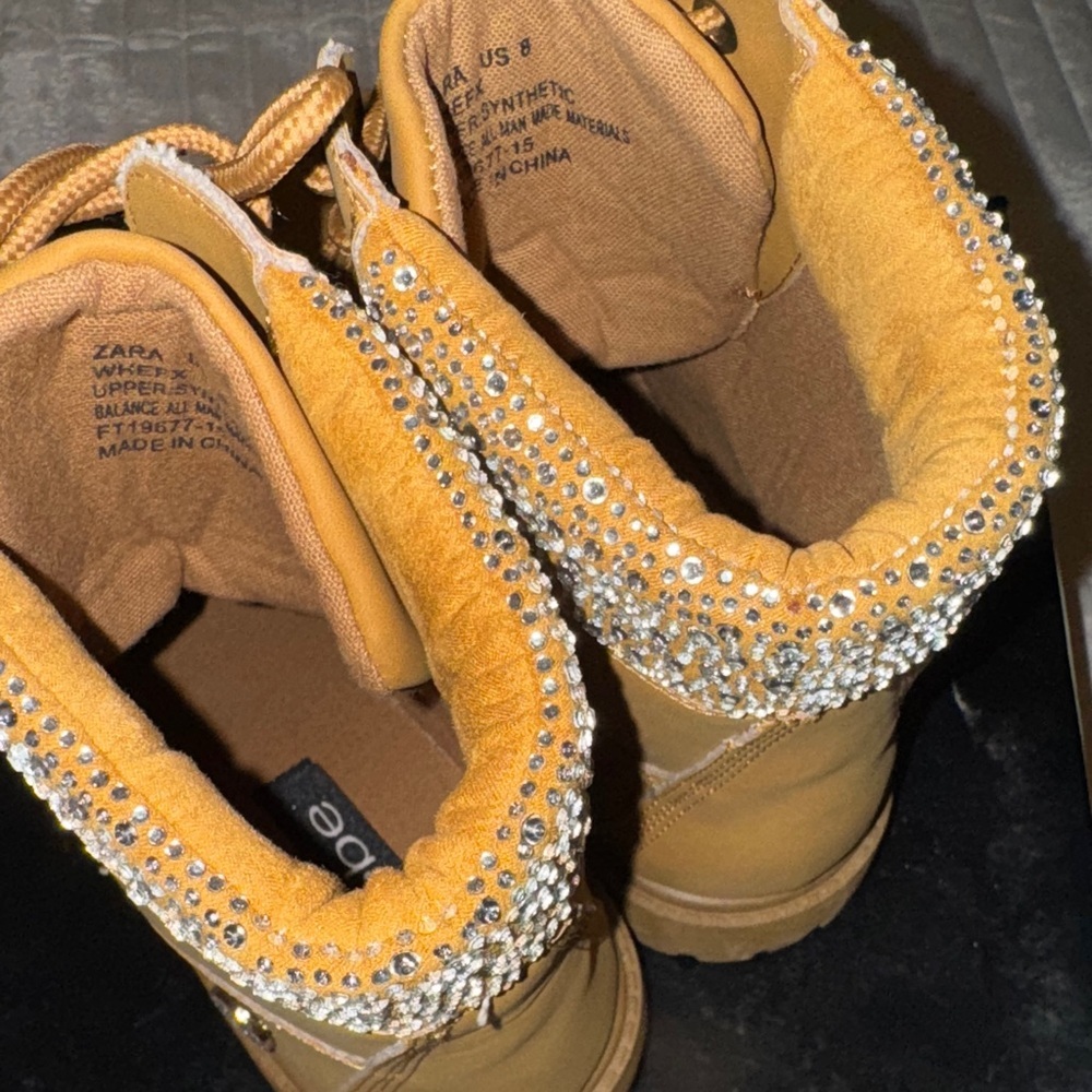 Bebe Mustard Lace-Up Boots with Glittering Cuff - Picture 16 of 16